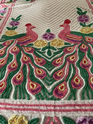 Vintage Chenille Double Peacock Bedspread,  Full size bed,  Cutter 2