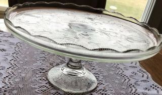 Lovely Vintage Glass Cake Stand Footed 10” Round 4.  5” Tall