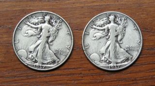 2 Liberty Walking Half Dollars 1937 - Vintage U.  S.  Currency Coins,  90 Silver
