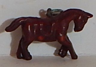Vintage Red - Brown Celluloid Horse With Saddle Charm Cracker Jack
