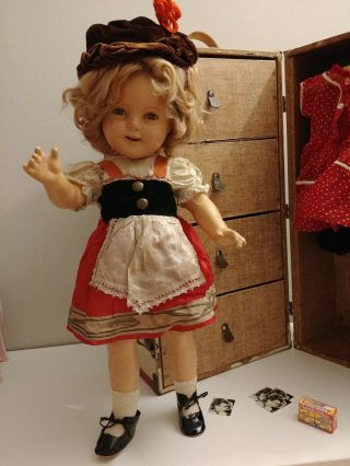 Vintage 19 " Ideal Composition Shirley Temple Doll Trunk Orig Clothes Look