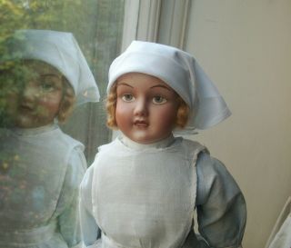 Old Antique Rare English W H Goss Ww1 Bisque Head Nurse Dress Doll C.  1914 - 18