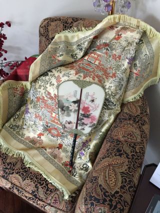 Vintage Chinese Motif Silk Embroidery Panel Tapestry Chair Decoration Hanging