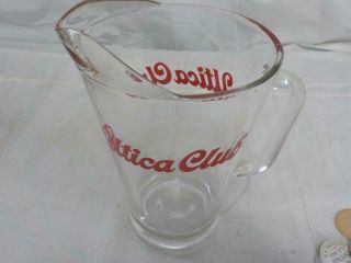 Vintage Utica Club 50oz Glass Beer Pitcher Red Letters On Both Sides - 9 " Ht.