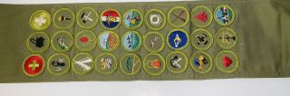 Vintage Boy Scout Merit Badge Sash,  27 Badges Early 1960 