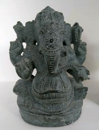 2 Antique/Vintage Ganesh hand Carved Stone Figures Ornaments statues Elephants 2