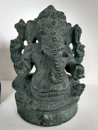 2 Antique/Vintage Ganesh hand Carved Stone Figures Ornaments statues Elephants 3