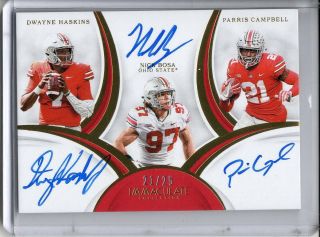 Dwayne Haskins Nick Bosa Parris Campbell Auto Rc /25 2019 Immaculate Trios Osu