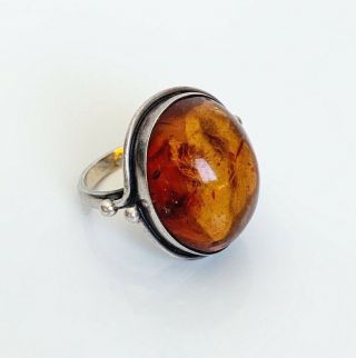 Vintage Large Amber Gemstone W Sterling Silver Ring Size 8