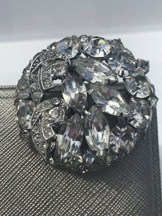 Gorgeous Vintage Large Crystal Clear Rhinestone Brooch Pin