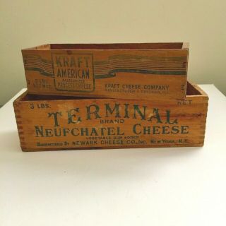 2 Vintage Cheese Boxes - - 3 Lb Terminal Neufchatel & 2 Lb Kraft American
