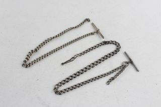 2 X Antique.  925 Sterling Silver Graduated Watch Chain (42g)