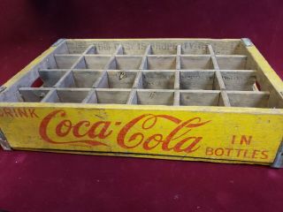 Vintage 1959 Yellow Drink Coca Cola In Bottles Coke Bottle Wooden Crate