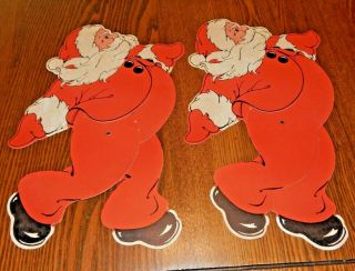 Set Of 2 Vintage Jointed Santa Claus Christmas Die - Cut Cardboard Decorations