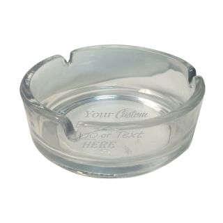 Custom 3D Laser Engraved Round Glass Ash Tray With Your Text or Personal Logo 2