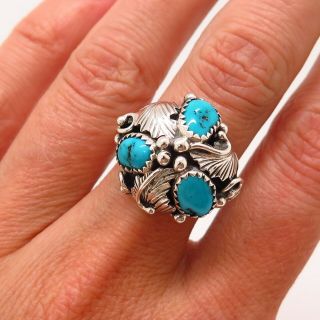 Jessie Claw Old Pawn Vintage Sterling Silver Turquoise Gem Squash Blossom Ring