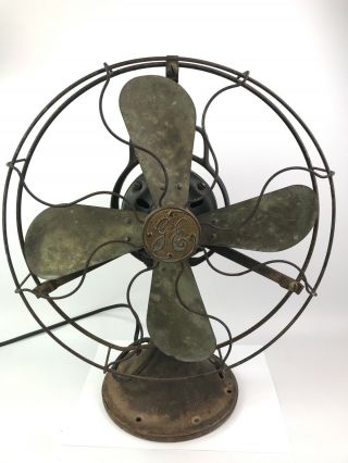 Antique Ge General Electric 75423 Brass Blade Fan 3 Speed Oscillating Unrestored