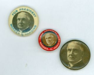 3 Vtg 1920 President Warren G.  Harding Political Campaign Pinback Buttons Rwb