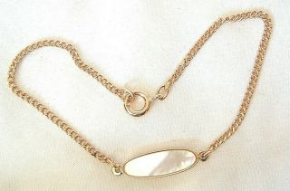 Vintage Avon Gold Tone Mother Of Pearl Chain Bracelet Valentine Birthday Xmas
