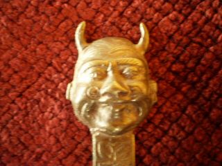Vintage Devil Satan Face Head Brass Letter Opener Horns Mustache