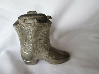 Occupied Japan Cowboy Boot Lighter Vintage Silver Metal Sunburst