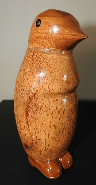 Vintage Handmade Carved Wooden Penguin Unique With Carved Shoes Rare Estate