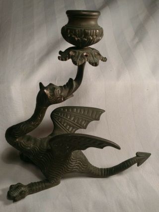 Vintage Brass Winged Griffin / Dragon Candle Holder