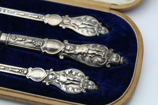 Very Rare Cased Victorian Christening Silver Set With Putti Cherubs