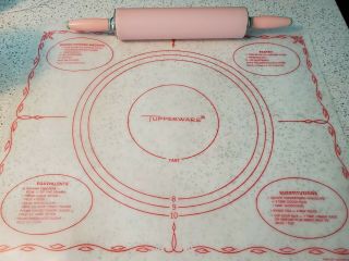 Vtg Tupperware Fill & Rare Pink Rolling Pin & Pastry Sheet Mat Set