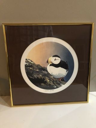 Signed Byron Birdsall Alaska 1984 Puffin Penguin Vintage Framed Lithograph Print