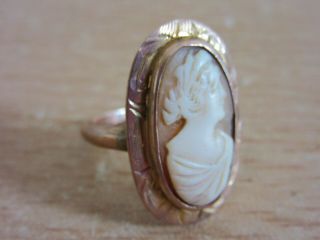 Antique Victorian 10k Gold Ladies Ring With Carved Shell Cameo Size 5