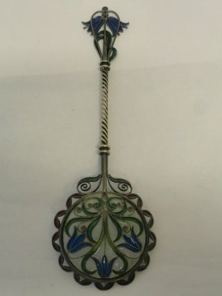 Antique Norwegian Silver Plique - A - Jour Enamel Spoon,  From Norway