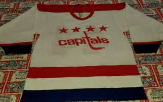 Nos Vintage 80s Washington Capitals Nhl Hockey Mesh 44 Sweater Jersey Shirt M