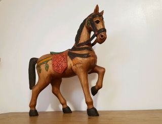 Vintage Folk Art Painted Hand Carved Wooden Horse