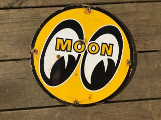 Vintage Moon Motor Oil Gasoline Porcelain Metal Service Station Sign