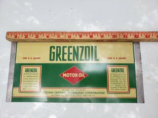 Vintage Greenzoil Motor Oil Can Tin Gas Flat Metal Sign Not Porcelain