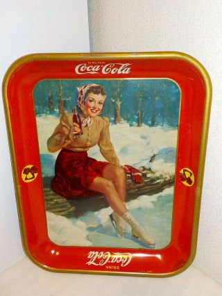 Vintage 1941 Coca - Cola Metal Tray Girl Ice Skating