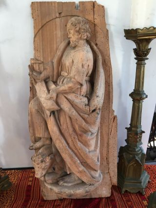 Antique Wooden Statue Of St.  Matthew & Ox