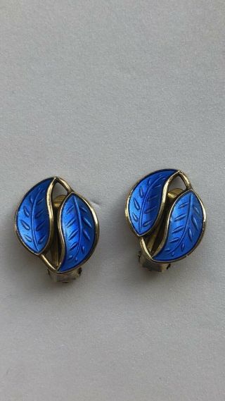 Vintage Sterling Silver David Andersen Enamel Leaf Earrings