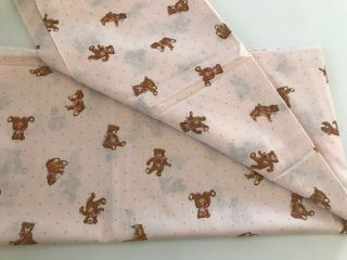 Vintage Vip Cranston Light Pink Fabric With Teddy Bears And Hearts 2 Yards X 44 "