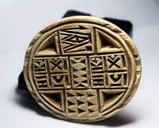 Vintage Greece Greek Light Wood Carved Orthodox Cross Stamp Prosphora Bread