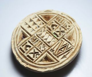 Vintage Greece Greek Light Wood Carved Orthodox Cross Stamp Prosphora Bread 3