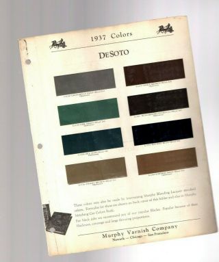 1937 Desoto Color Chip Paint Sample Brochure / Chart: De Soto