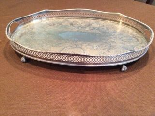 Lge Vintage Sheffield Silver Plate On Copper Footed Serving Tray