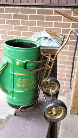 Vintage Old St.  Andrews Scotch Whisky Golf Bag & Pull Cart