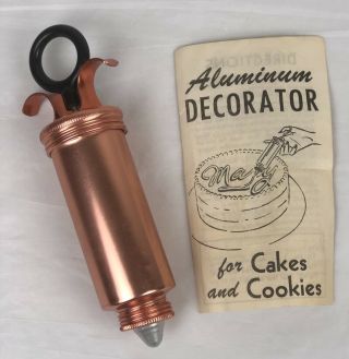 Vintage Aluminum Coper Color Cake Decorator With Two Tips