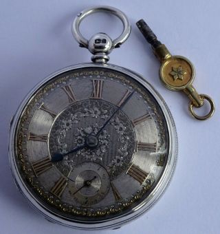 Victorian Solid Silver Fusee Pocket Watch Silver & Gold Dial,  1871.