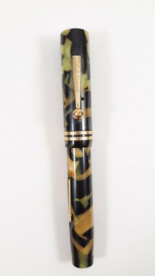 Vintage Gold Bond Stonite Green - Gold - Black Marble Look Fountain Pen With 14k Nib