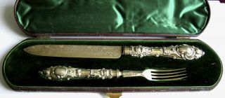 A Victorian Silvergilt Melon Knife And Fork,  Martin,  Hall & Co. ,  Sheffield,  1869