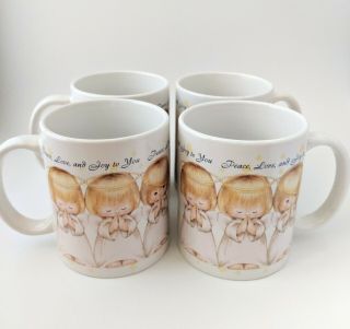 Vintage Hallmark Ceramic Mugs Set Of 4 Praying Angels Peace Love And Joy To You